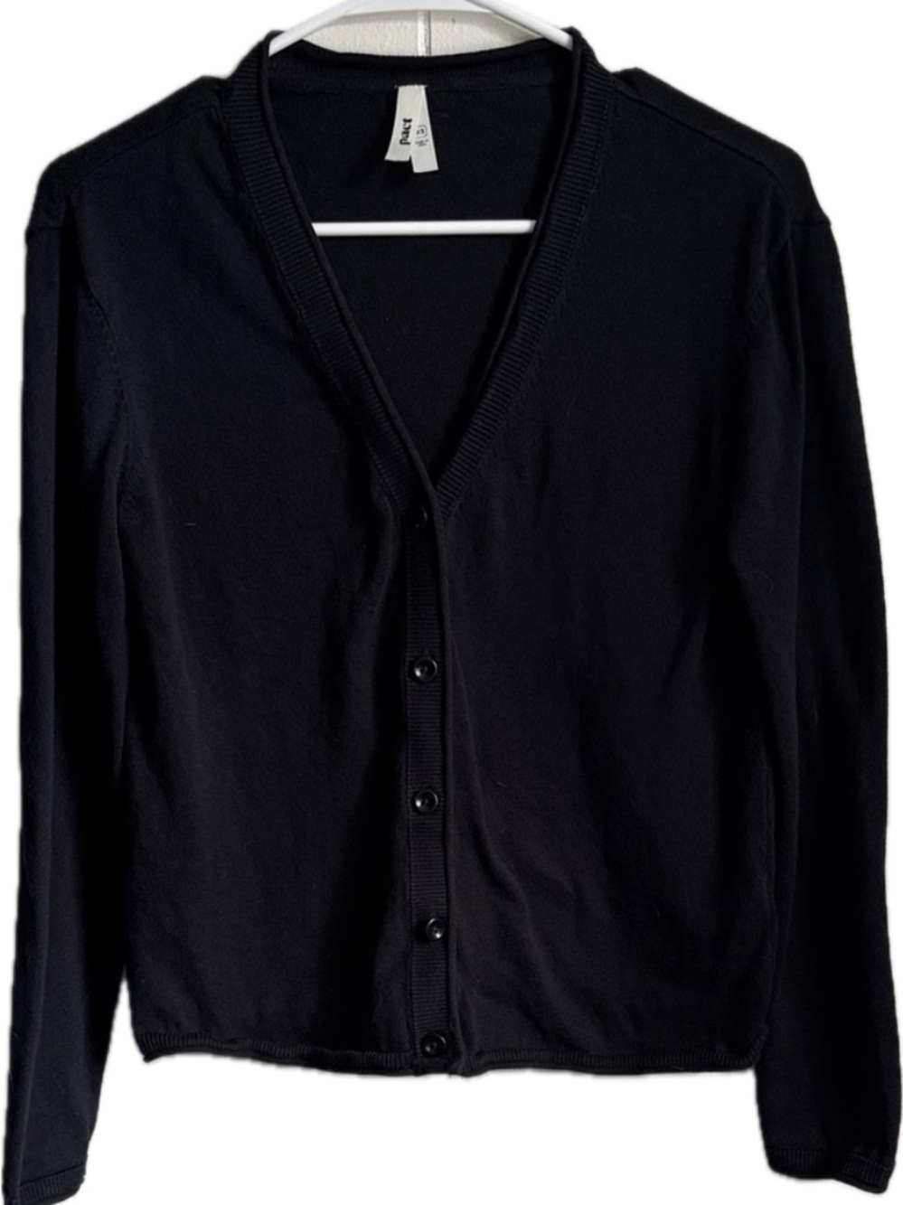 Pact Organic- Black and Grey V-Neck Button Cardigan Sweater Medium
